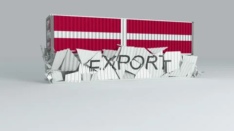 Denmark container with the flag falls on top of a container labeled EXPORT Stock Footage 124446216