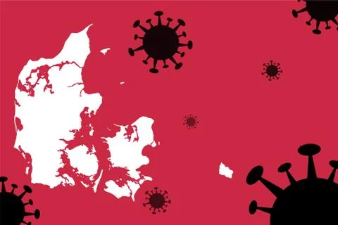 Denmark corona virus update with  map on corona virus background,report new c Stock Illustration