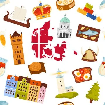 Denmark Culture Seamless Pattern Vector Design Stock Illustration