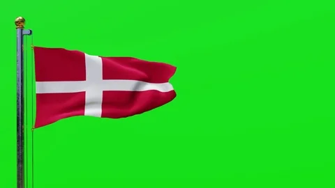 Denmark Danish flag waving on the wind in a pole with green screen transparen Stock Footage 126080101
