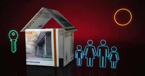 Denmark Danish Krone 100 DKK money banknotes paper house on the table Stock Footage 232784197