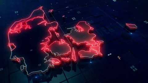 Denmark digital map 4k looping Stock Footage 307907185