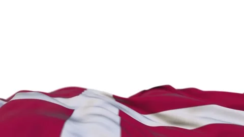 Denmark fabric flag waving on the wind loop. Denmark embroidery stiched cloth 库存影片 194415693