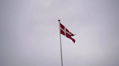 Denmark flag against a gray sky. Stock Footage 260851868