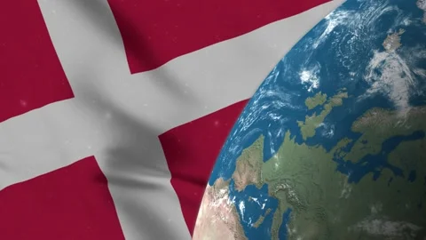 Denmark Flag and Denmark Map on Earth Globe 4K Stock Footage 220776048