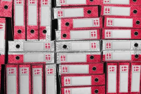 Denmark Flag Colors Folder Stack, Bureaucracy and Government Administration Foto stock