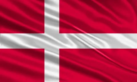 Denmark flag design. Waving Denmark flag made of satin or silk fabric. Stock Illustration