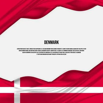Denmark flag design. Waving Denmark flag made of satin or silk fabric. Stock Illustration