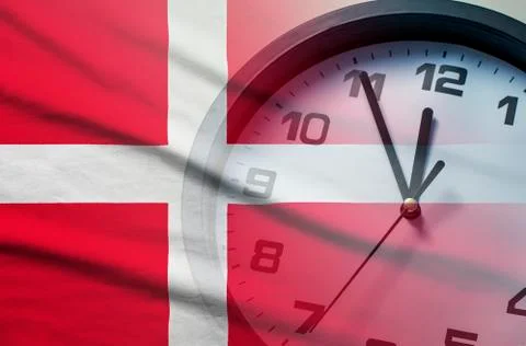 Denmark flag with dial of a clock Foto stock