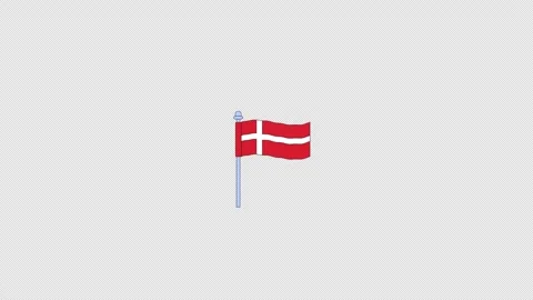 Denmark flag fluttering on flagpole 2D cartoon clipart animation Stock Footage 341925158