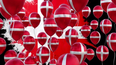 Denmark Flag On The Flying Balloons With Background Video stock 314644638