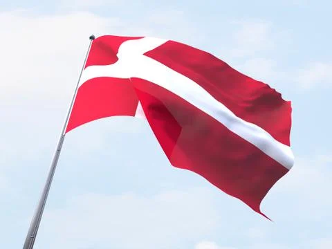 Denmark flag flying on clear sky. Stock Illustration
