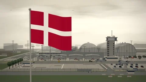 Denmark Flag Flying Over Air Force Base Flight Line seamless loop Stock Footage 344846606