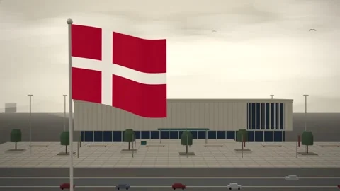 Denmark Flag Flying Over Central Library Reading Room seamless loop Stock Footage 345345561
