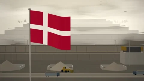 Denmark Flag Flying Over Quarry Benches And Crusher seamless loop Stock Footage 345856097