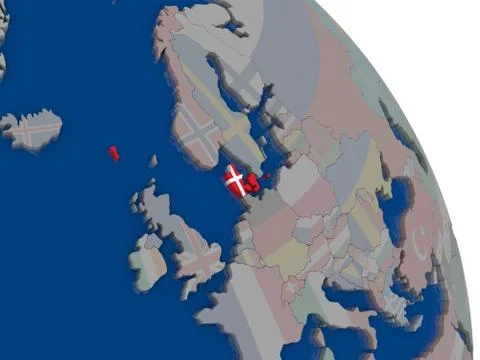 Denmark with flag on globe Illustrazione stock