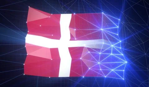 Denmark - Flag with Glowing Cyberspace Grid Stock Illustration
