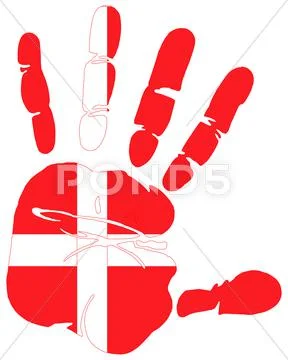 Denmark flag on hand print impression Stock Illustration