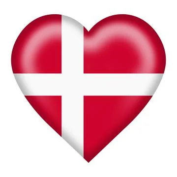 Denmark flag heart button isolated on white with clipping path 3d illustration Stock Illustration