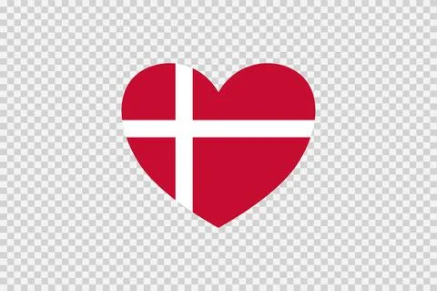 Denmark flag in heart shape isolated  on png or transparent  background,Symbo Illustrazione stock
