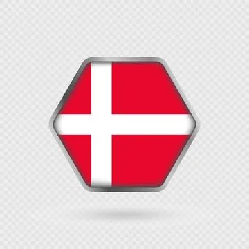 Denmark flag in a hexagon frame. Stock Illustration