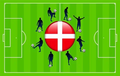 Denmark Flag Icon Internet Button with Soccer Match Stock Illustration