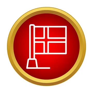 Denmark flag icon on red button with frame Stock Illustration
