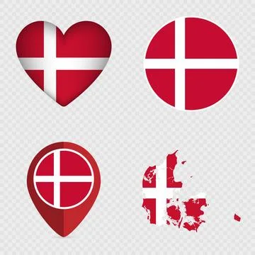 Denmark Flag Icons Pack. Vector illustration. Stock Illustration