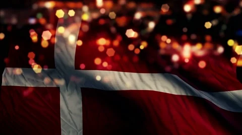 Denmark Flag Light Night Bokeh Abstract Loop Animation 4K Stock Footage 47566238