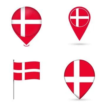 Denmark Flag Map Pin Icons Set Collection. Stock Illustration