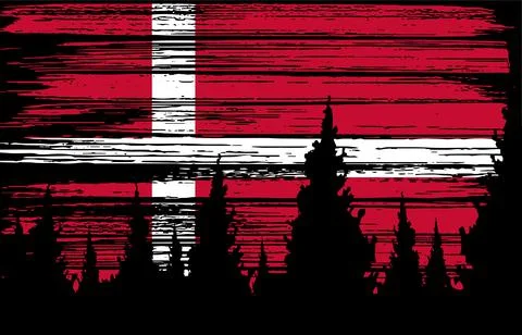 Denmark  flag painted with brush stroke on night sky in forest background,Sym Stock Illustration