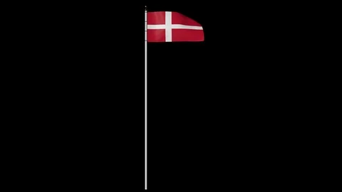Denmark Flag on Pole with Alpha Channel Video stock 87292455