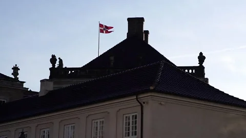 Denmark flag raised. Flag on the building. Stock Footage 269586159