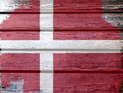 Denmark flag - realistic looking flag on a wooden surface Stock Illustration