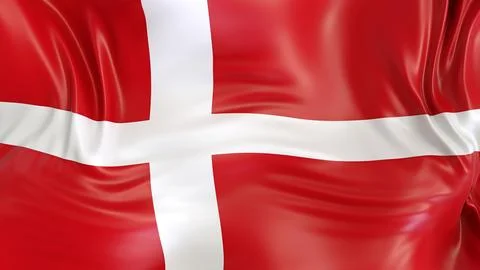 Denmark flag with reflections. Country. 3d render illustration Stock Illustration