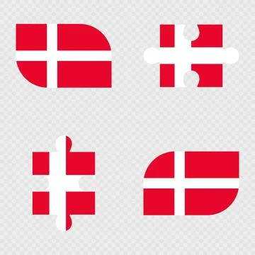 Denmark Flag Rounded Shapes and Puzzle Set. Stock Illustration