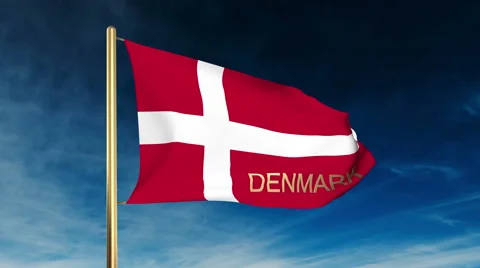 Denmark flag slider style with title. Waving in the wind with cloud background Stock Footage 47889309