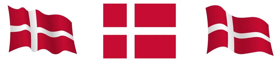 Denmark flag in static position and in motion, developing in wind Stock Illustration