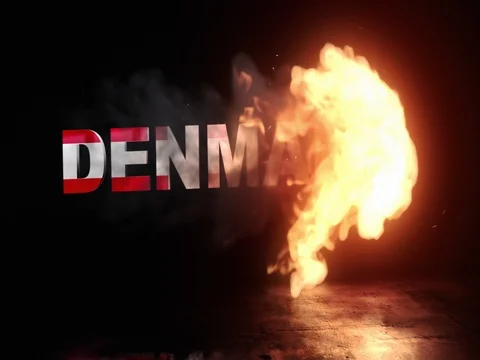 Denmark Flag On Title is Revealing with Fire Stock Footage 78623690