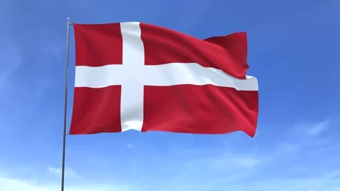 Denmark flag Waving on blue sky background. Stock Footage 167813096