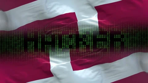 Denmark flag - Waving flag on matrix binary code background Stock Footage 321419884
