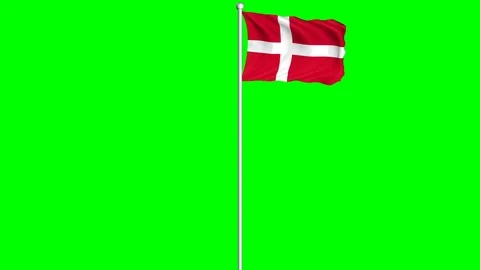 Denmark Flag Waving Fluttering on Wind Loopable Green Blue Screen Matte Stock Footage 77581531