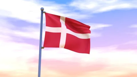 Denmark Flag waving in the high wind Video stock 153869894