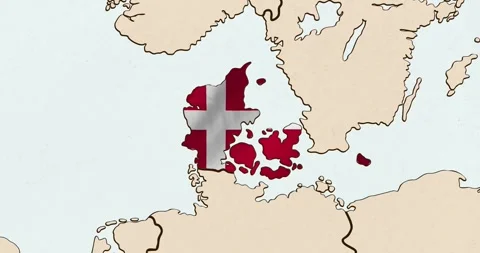 The denmark flag waving inside the country on a world map Stock Footage 339033196
