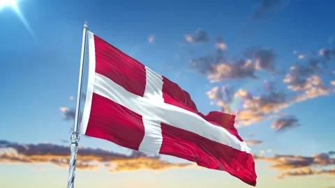 Denmark flag Waving Realistic With Sky Stock Footage 293874717