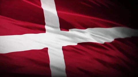 Denmark Flag Waving Red White Nordic Cross Design, Realistic Fabric Texture 库存影片 333320488