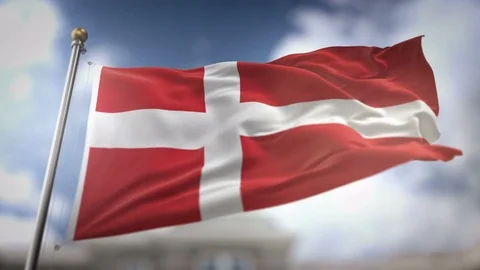 Denmark Flag Waving Slow Motion 3D Rendering Blue Sky Background - Seamless.. Stock Footage 75242764