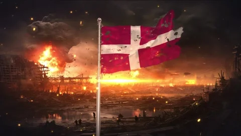 Denmark flag waving in war is torn Stock Footage 346007267