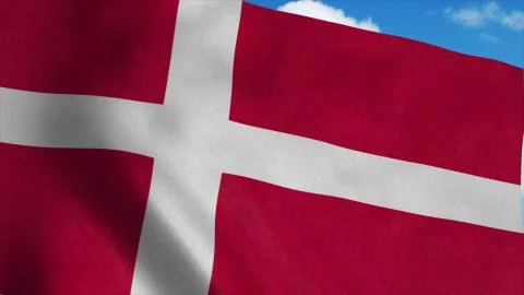 Denmark flag waving in the wind, blue sky background. 3d rendering Stock Illustration