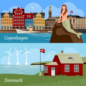 Denmark Flat Style Compositions Stock Illustration